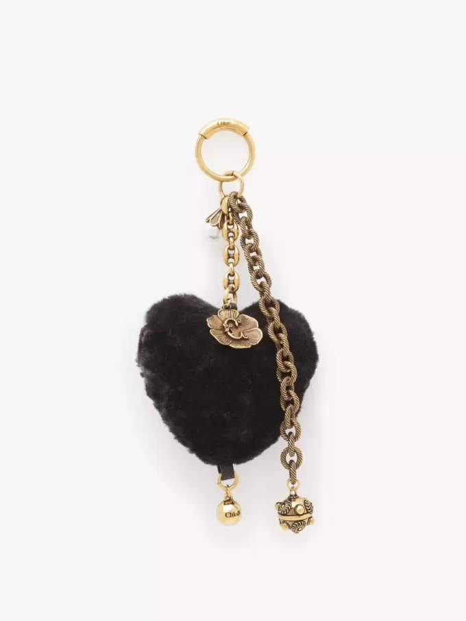 Bijou de sac Chloé Symbols Heart Shearling en laiton