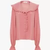 Blouse fluide à volants en crêpe de Chine