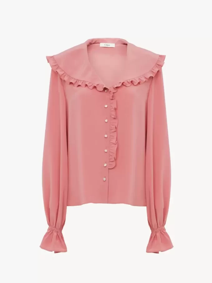 Blouse fluide à volants en crêpe de Chine