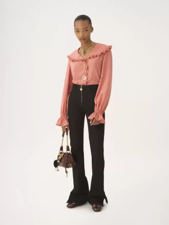 Blouse fluide à volants en crêpe de Chine