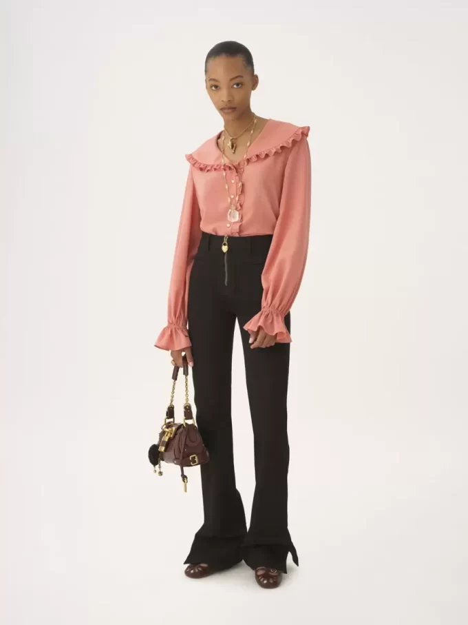 Blouse fluide à volants en crêpe de Chine