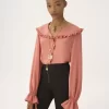 Blouse fluide à volants en crêpe de Chine