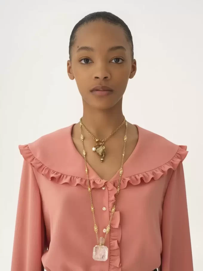 Blouse fluide à volants en crêpe de Chine
