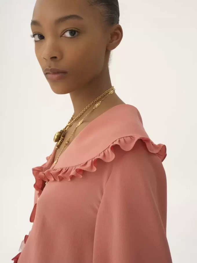 Blouse fluide à volants en crêpe de Chine