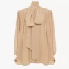 Blouse lavallière froncée oversize en crêpe de Chine
