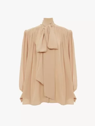 Blouse lavallière froncée oversize en crêpe de Chine
