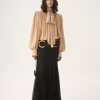 Blouse lavallière froncée oversize en crêpe de Chine