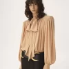 Blouse lavallière froncée oversize en crêpe de Chine