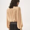 Blouse lavallière froncée oversize en crêpe de Chine