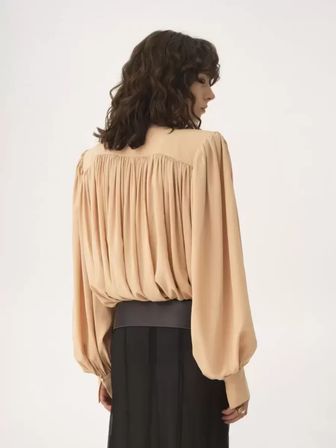 Blouse lavallière froncée oversize en crêpe de Chine