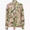 Blouse lavallière longue froncée en crêpe de Chine