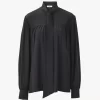 Blouse lavallière longue froncée en crêpe de Chine