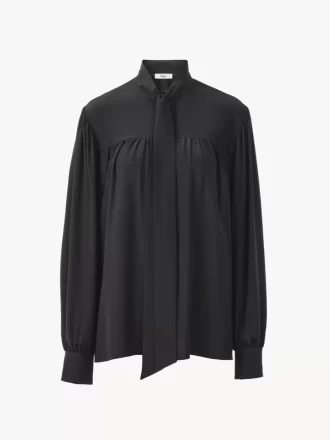 Blouse lavallière longue froncée en crêpe de Chine
