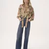 Blouse lavallière longue froncée en crêpe de Chine