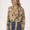 Blouse lavallière longue froncée en crêpe de Chine
