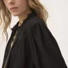 Blouse lavallière longue froncée en crêpe de Chine