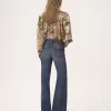 Blouse lavallière longue froncée en crêpe de Chine