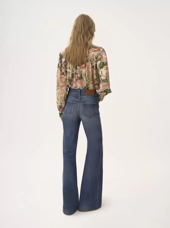 Blouse lavallière longue froncée en crêpe de Chine