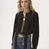 Blouse lavallière longue froncée en crêpe de Chine