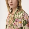 Blouse lavallière longue froncée en crêpe de Chine
