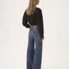 Blouse lavallière longue froncée en crêpe de Chine
