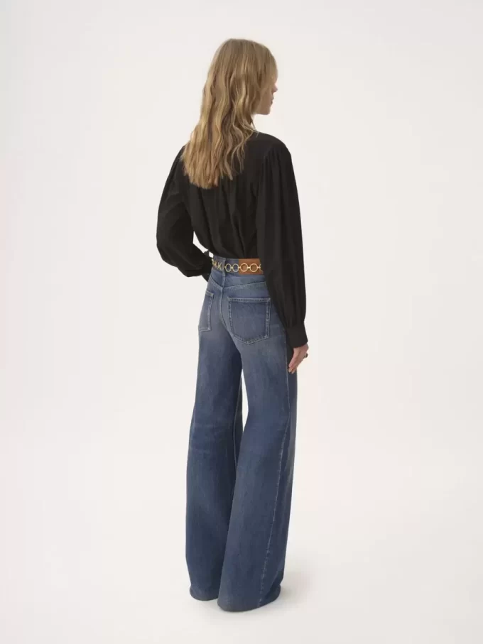 Blouse lavallière longue froncée en crêpe de Chine