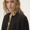 Blouse lavallière longue froncée en crêpe de Chine