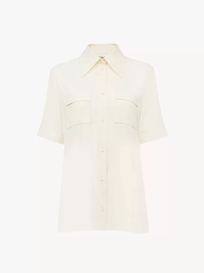 Blouse à manches courtes en crêpe de Chine