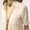 Blouse à manches courtes en crêpe de Chine