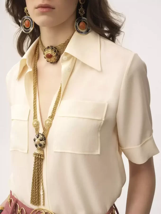 Blouse à manches courtes en crêpe de Chine