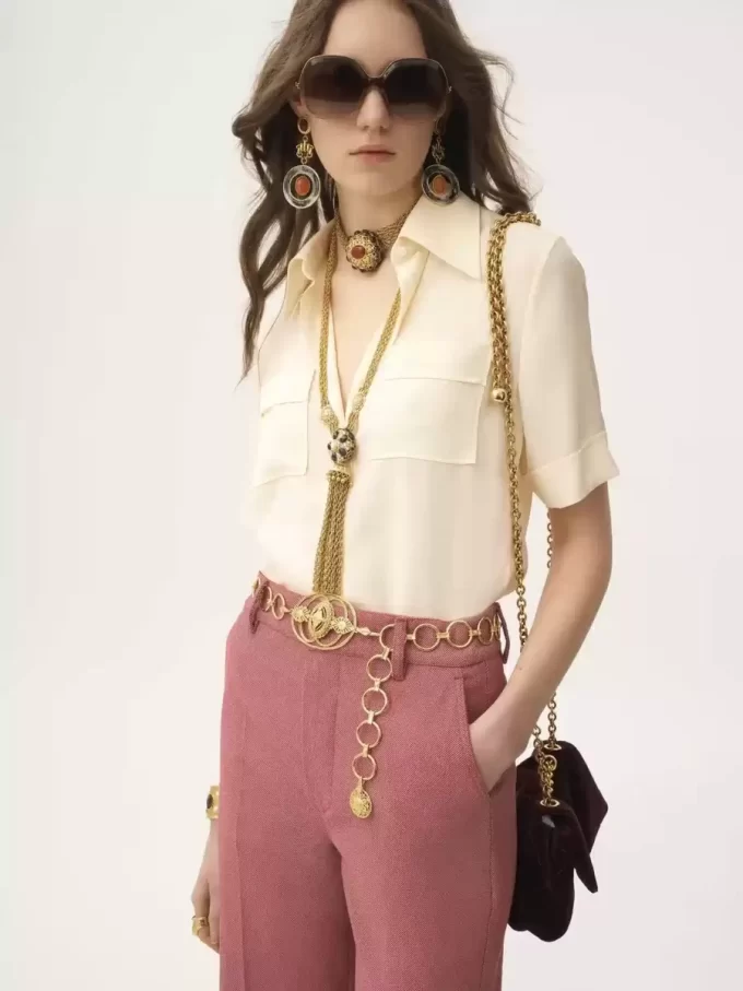 Blouse à manches courtes en crêpe de Chine