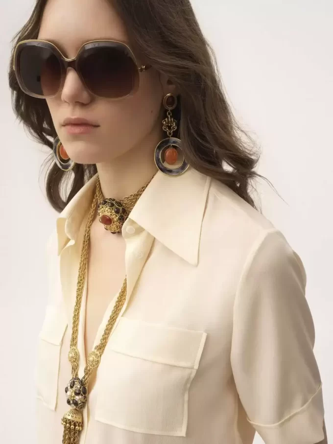 Blouse à manches courtes en crêpe de Chine