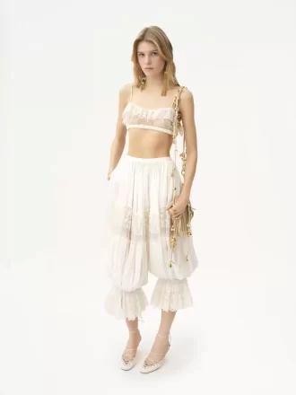Bralette à fines bretelles à volants en dentelle brodée