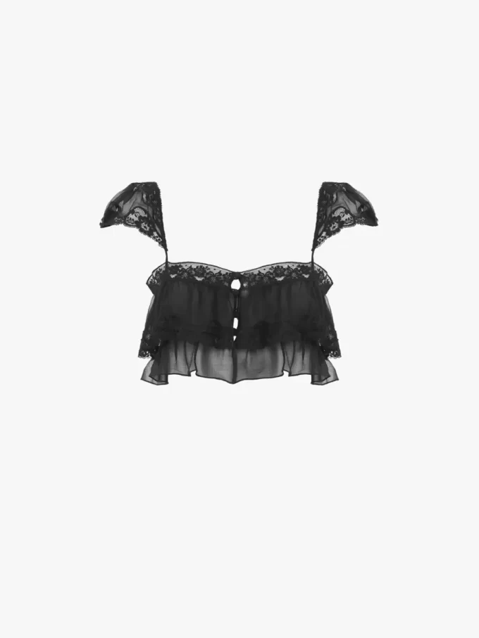 Bralette à volants en mousseline de soie et dentelle