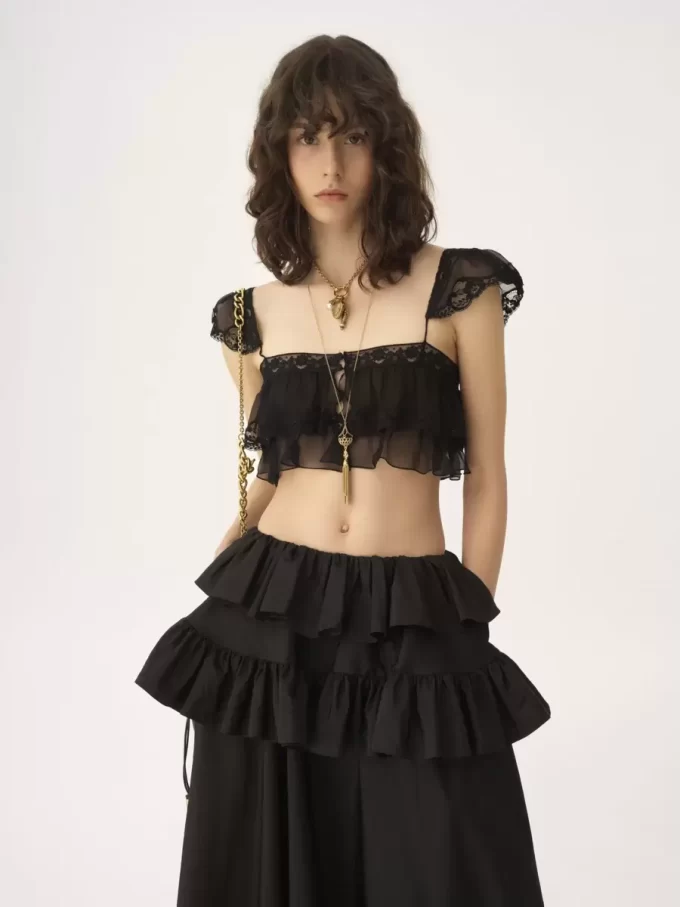 Bralette à volants en mousseline de soie et dentelle