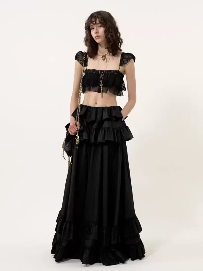 Bralette à volants en mousseline de soie et dentelle