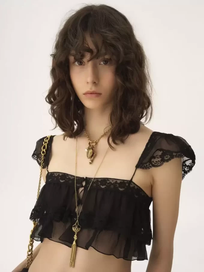 Bralette à volants en mousseline de soie et dentelle