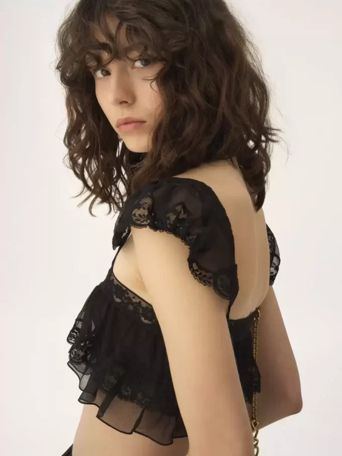 Bralette à volants en mousseline de soie et dentelle