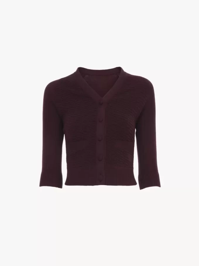 Cardigan ajusté à col en V en maille de laine
