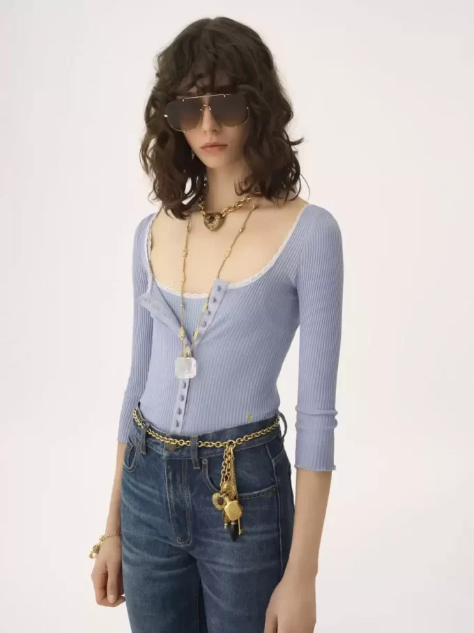 Cardigan ajusté à col rond en coton