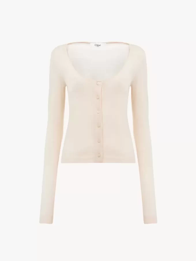 Cardigan ajusté à col rond en maille de laine ultrafine Cardigan ajusté à col rond en maille de laine ultrafine