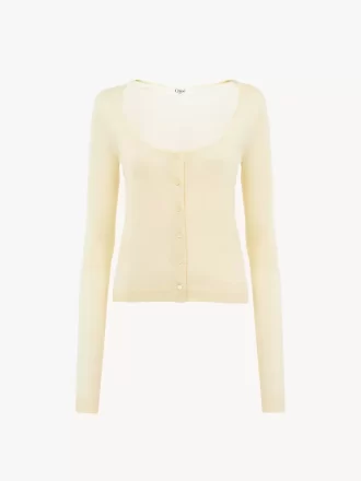 Cardigan ajusté à col rond en maille de laine ultrafine