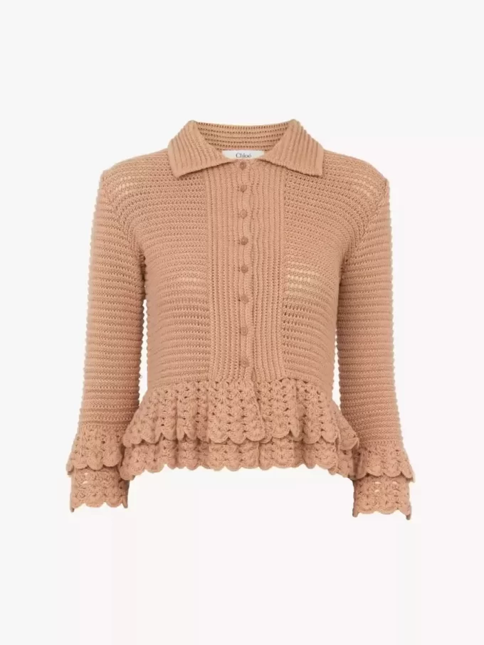 Cardigan ajusté à volants en tricot crochet Cardigan ajusté à volants en tricot crochet