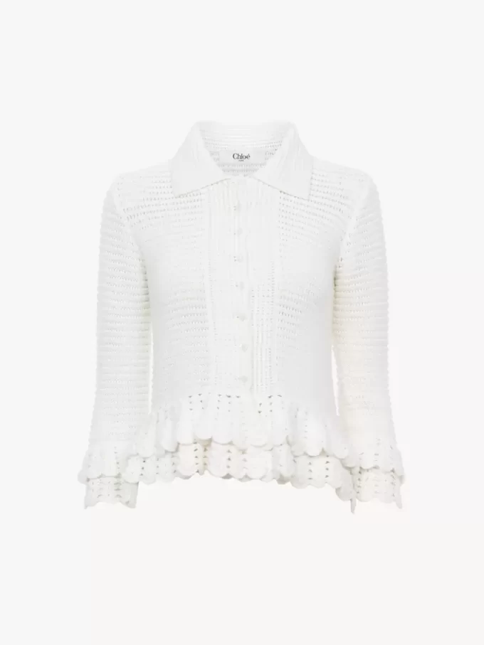 Cardigan ajusté à volants en tricot crochet Cardigan ajusté à volants en tricot crochet