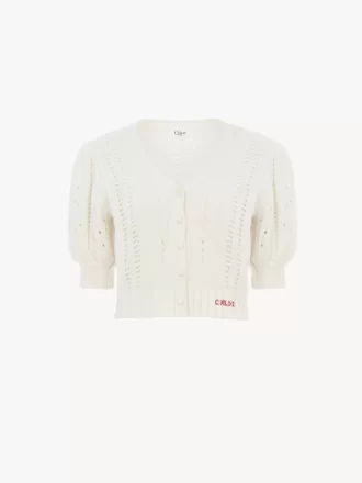 Cardigan à manches bouffantes en maille de laine et cachemire