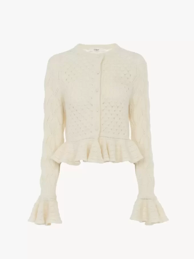 Cardigan à volants avec logo en maille de soie, d’alpaga et de coton Cardigan à volants avec logo en maille de soie, d’alpaga et de coton