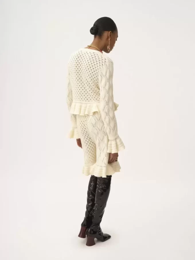 Cardigan à volants avec logo en maille de soie, d’alpaga et de coton Cardigan à volants avec logo en maille de soie, d’alpaga et de coton