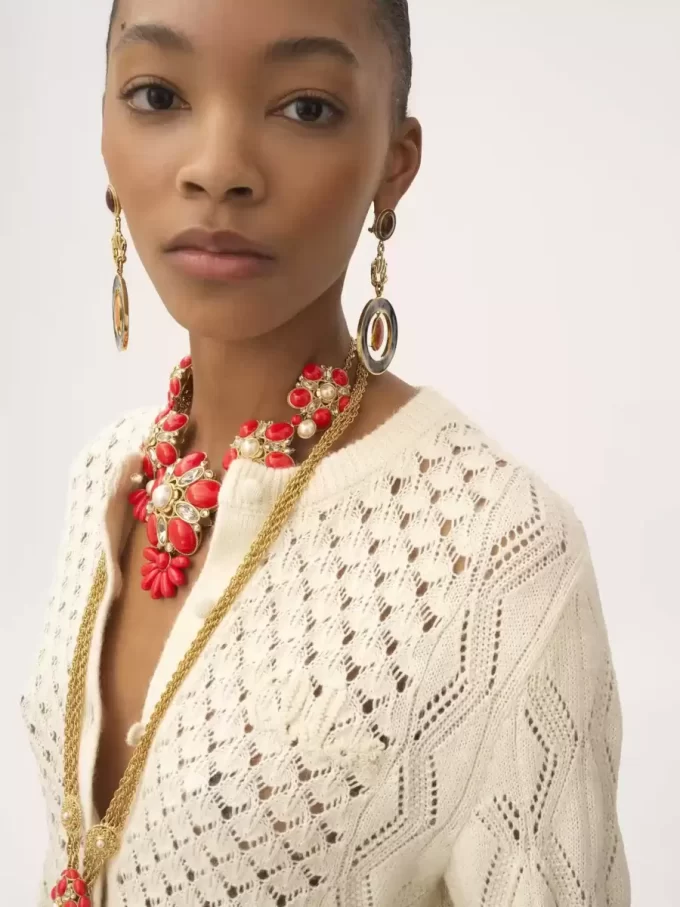 Cardigan à volants avec logo en maille de soie, d’alpaga et de coton Cardigan à volants avec logo en maille de soie, d’alpaga et de coton