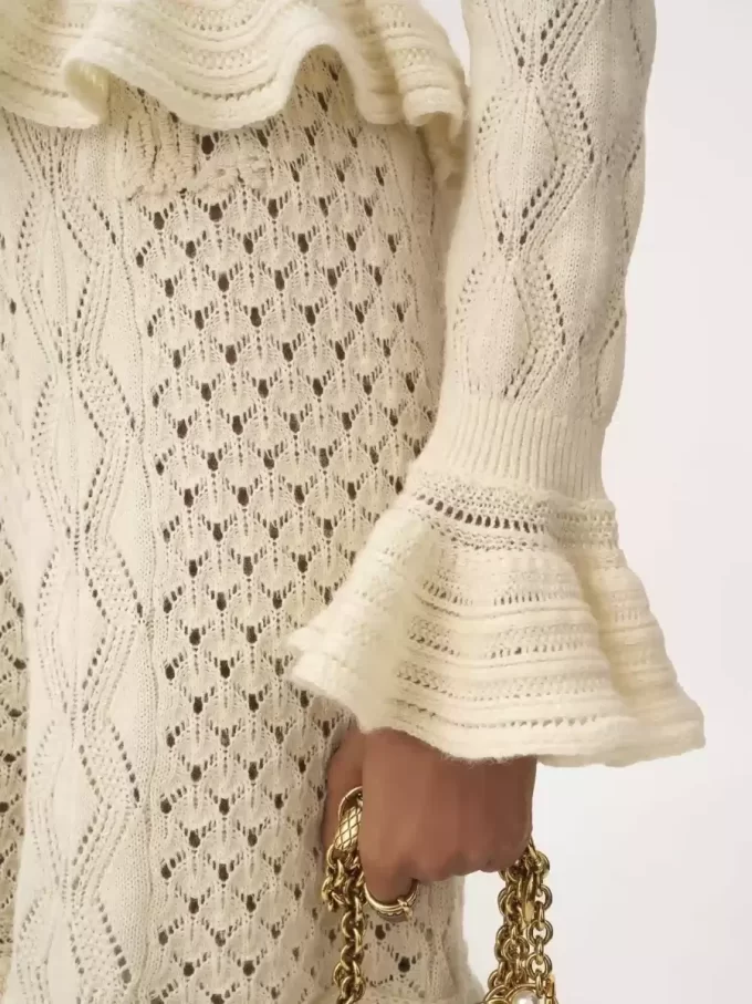 Cardigan à volants avec logo en maille de soie, d’alpaga et de coton Cardigan à volants avec logo en maille de soie, d’alpaga et de coton