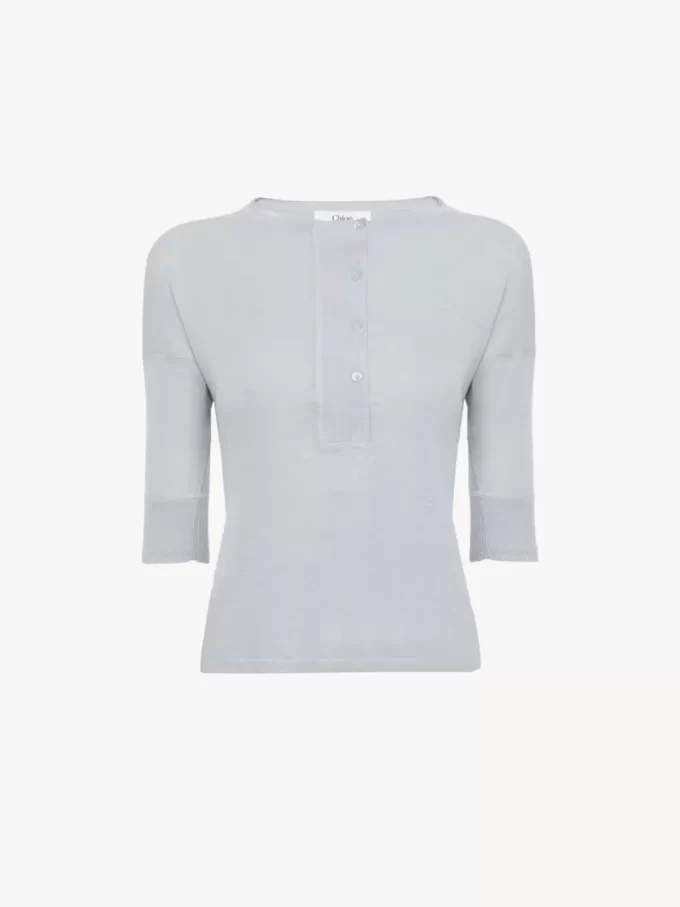 Chemise Henley à manches courtes en tricot de lin et soie Chemise Henley à manches courtes en tricot de lin et soie